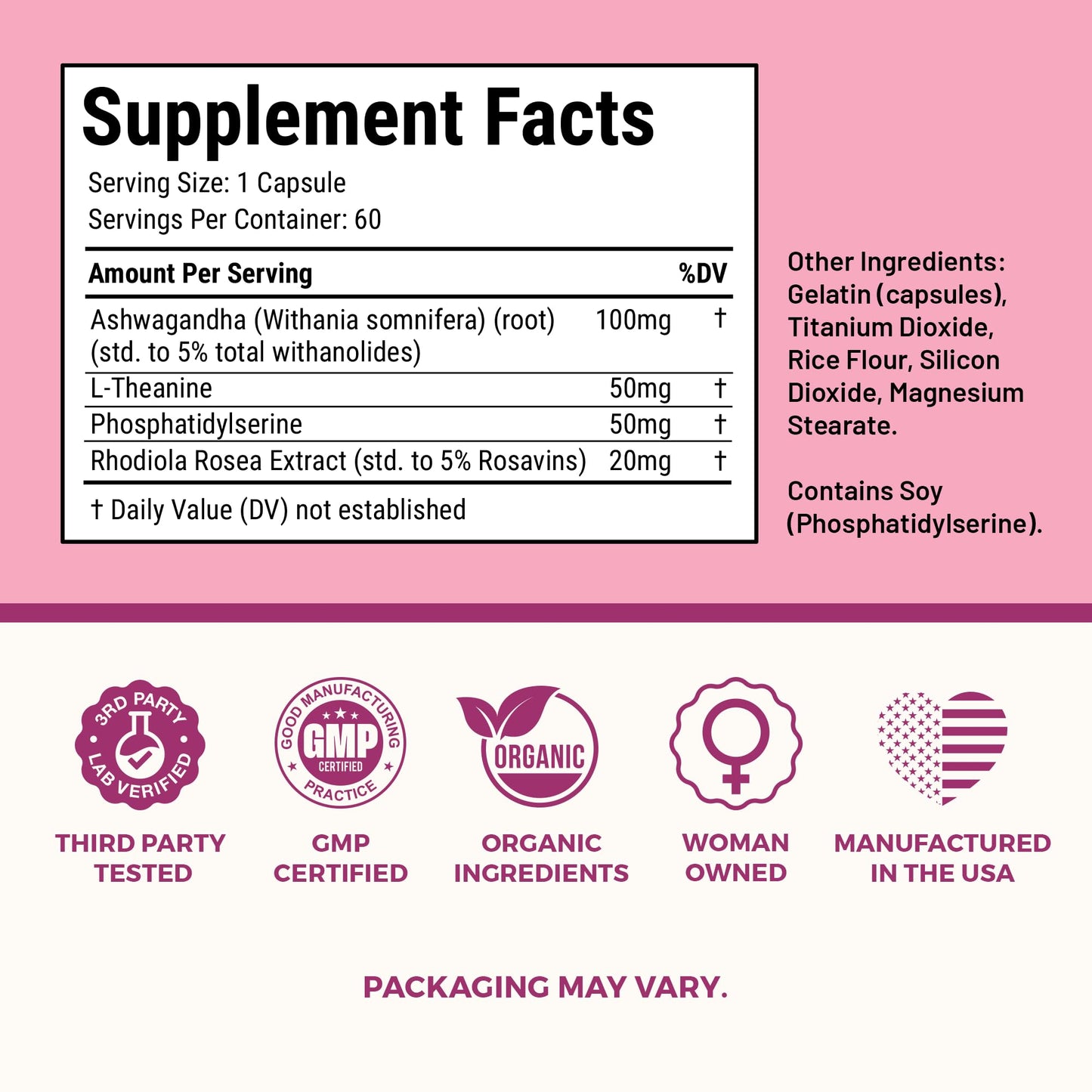 Authentic Vita PCOS stress relief formula capsule container