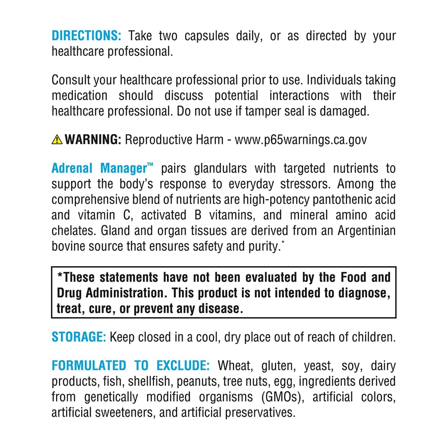 XYMOGEN Adrenal Manager dietary supplement packaging showcasing stress response support benefits.