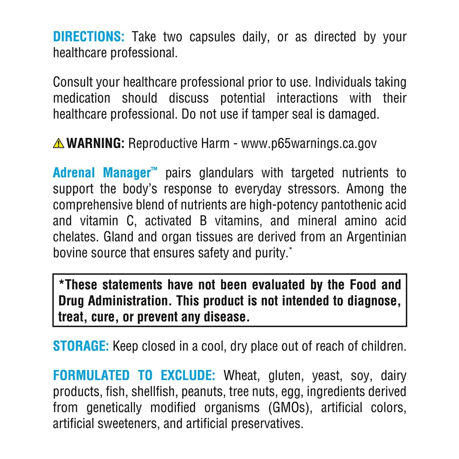 XYMOGEN Adrenal Manager dietary supplement packaging showcasing stress response support benefits.