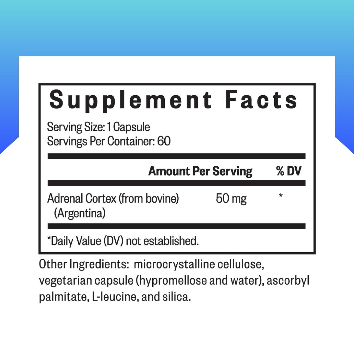 Seeking Health Adrenal Cortex supplement facts and ingredient label on back of bottle