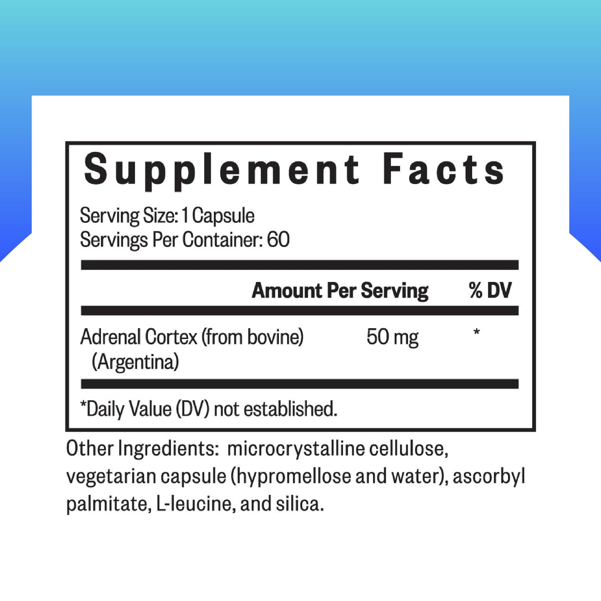 Seeking Health Adrenal Cortex supplement facts and ingredient label on back of bottle