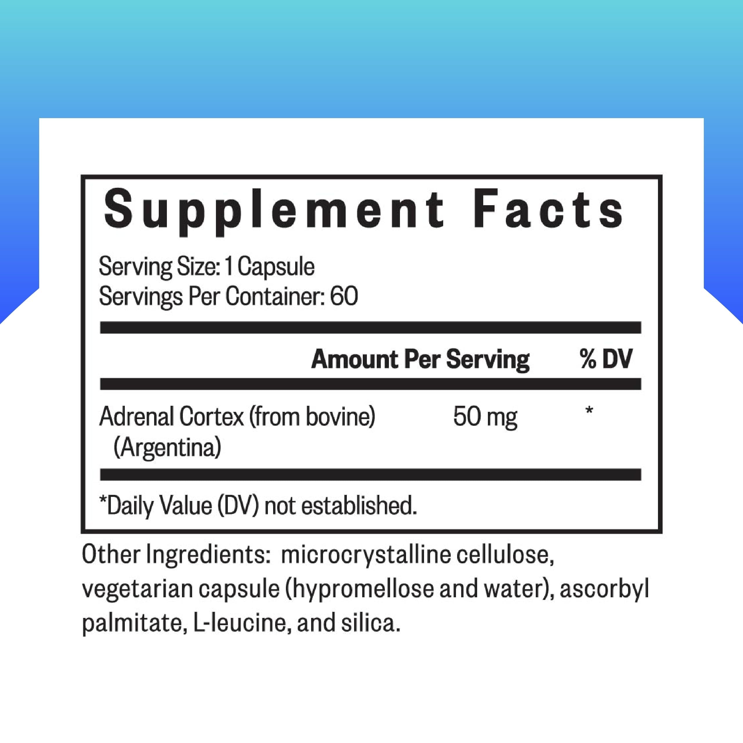 Seeking Health Adrenal Cortex supplement facts and ingredient label on back of bottle