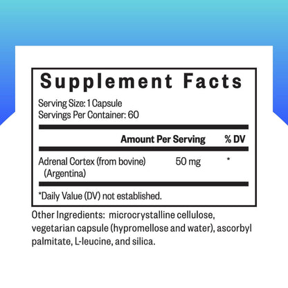 Seeking Health Adrenal Cortex supplement facts and ingredient label on back of bottle