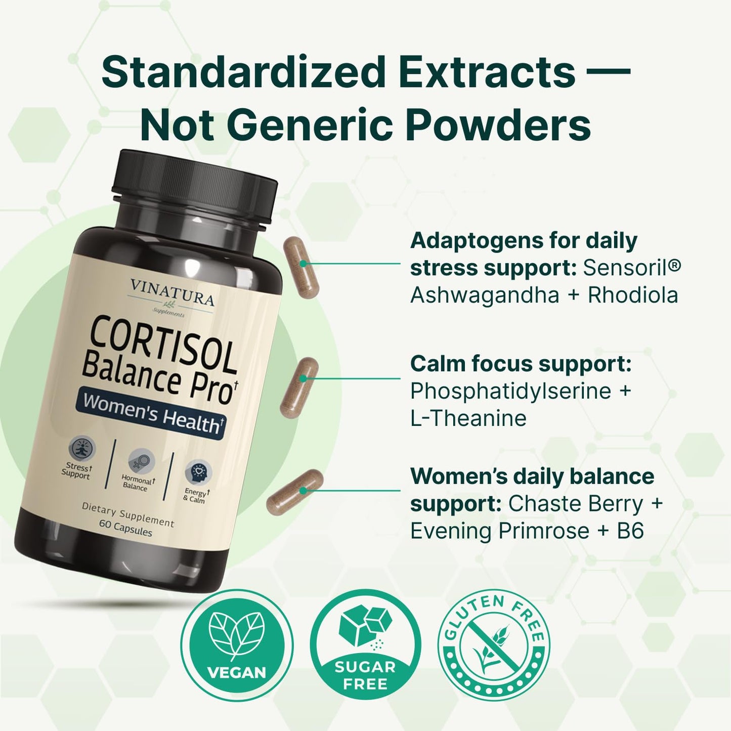 Vinatura sixty vegan capsules cortisol detox and management formula for stress relief