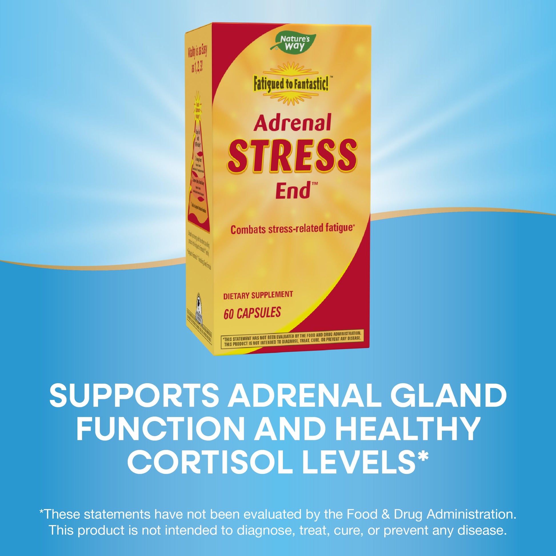 Imported USA adrenal fatigue support supplement bottle displaying cortisol control benefits