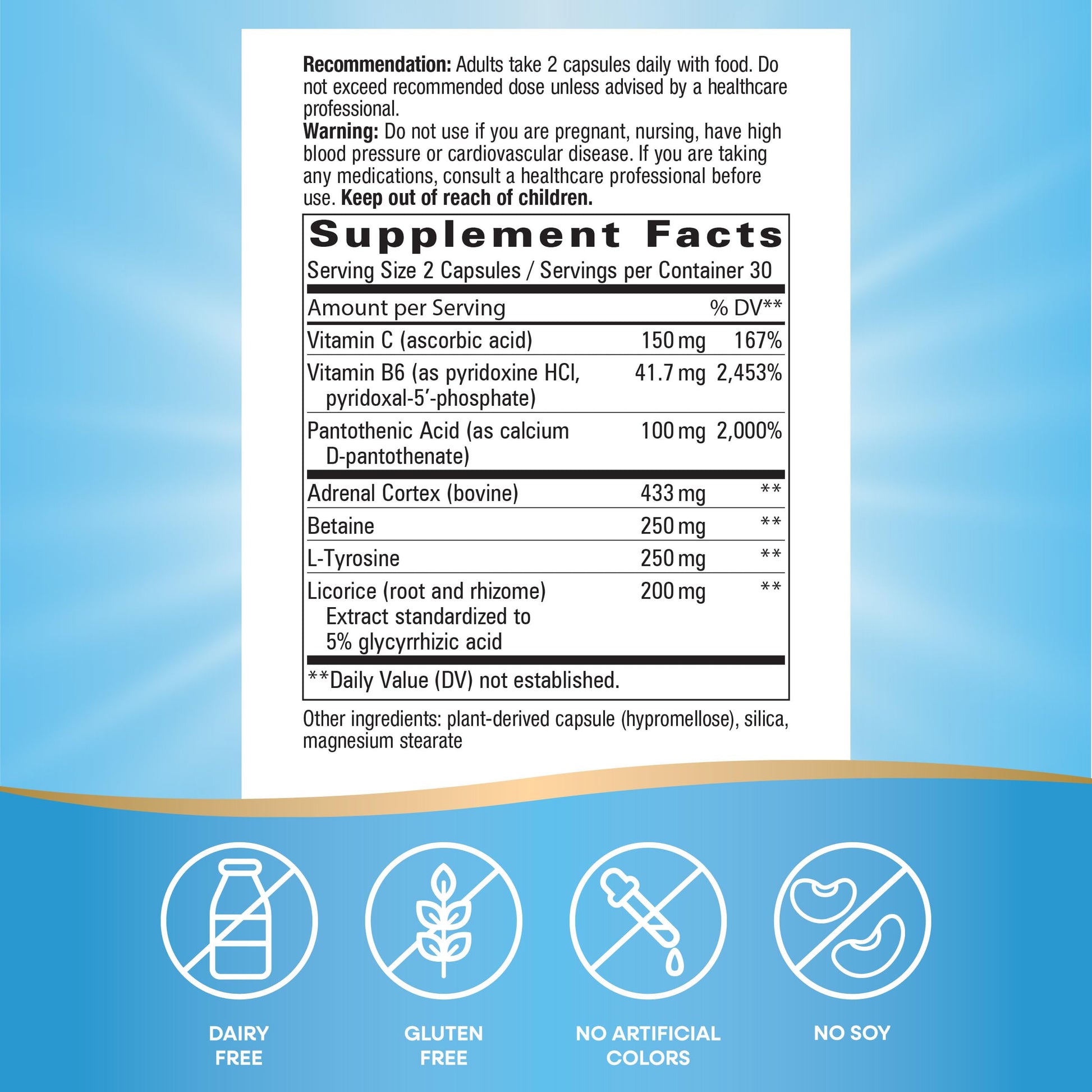 Nature's Way stress relief and energy booster capsules showing dosage instructions