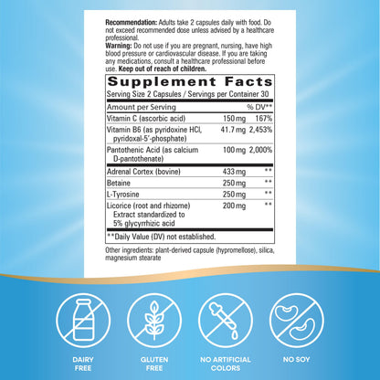 Nature's Way stress relief and energy booster capsules showing dosage instructions