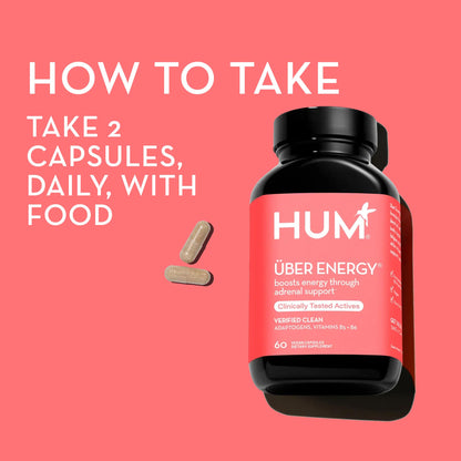 HUM Uber Energy premium adaptogen dietary supplement for mental focus packaging