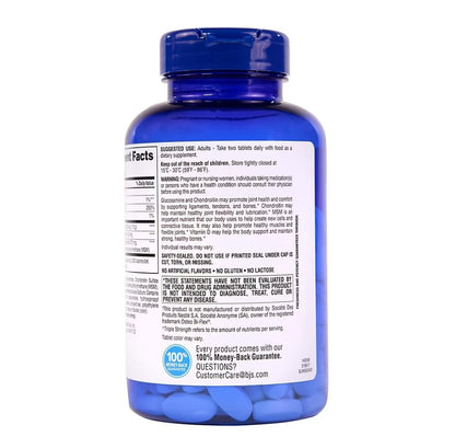 Close up of Berkley Jensen Glucosamine Chondroitin tablet texture