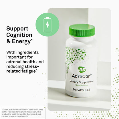 NeuroScience AdreCor 180 capsules premium neuro-adrenal complex bottle angle view