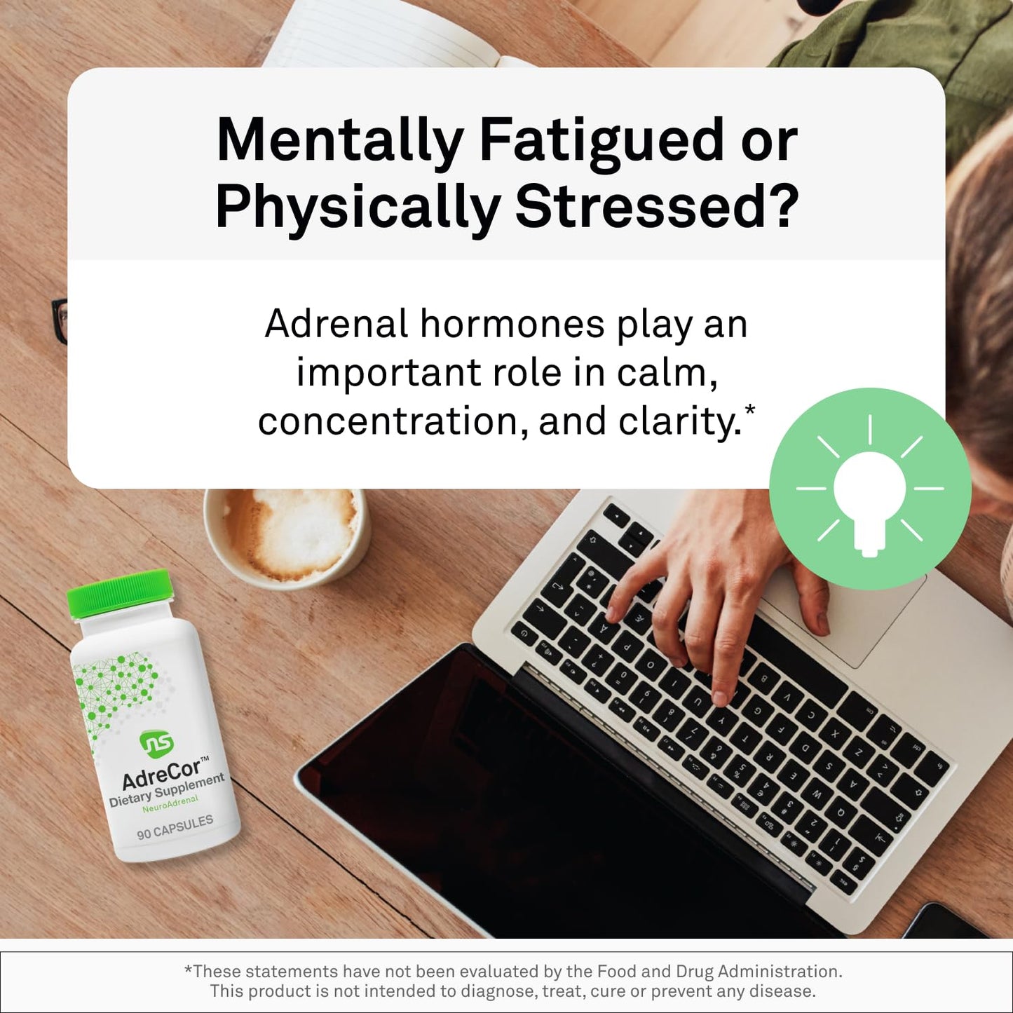 NeuroScience AdreCor non glandular stress defense supplement close up