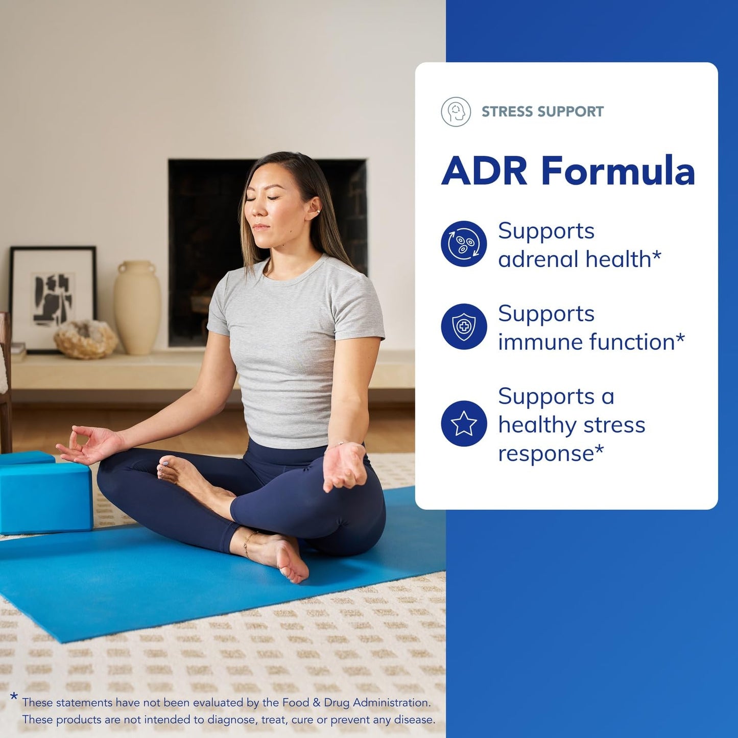 Authentic imported Pure Encapsulations adrenal support capsules bottle highlighting hypoallergenic and gluten free labels