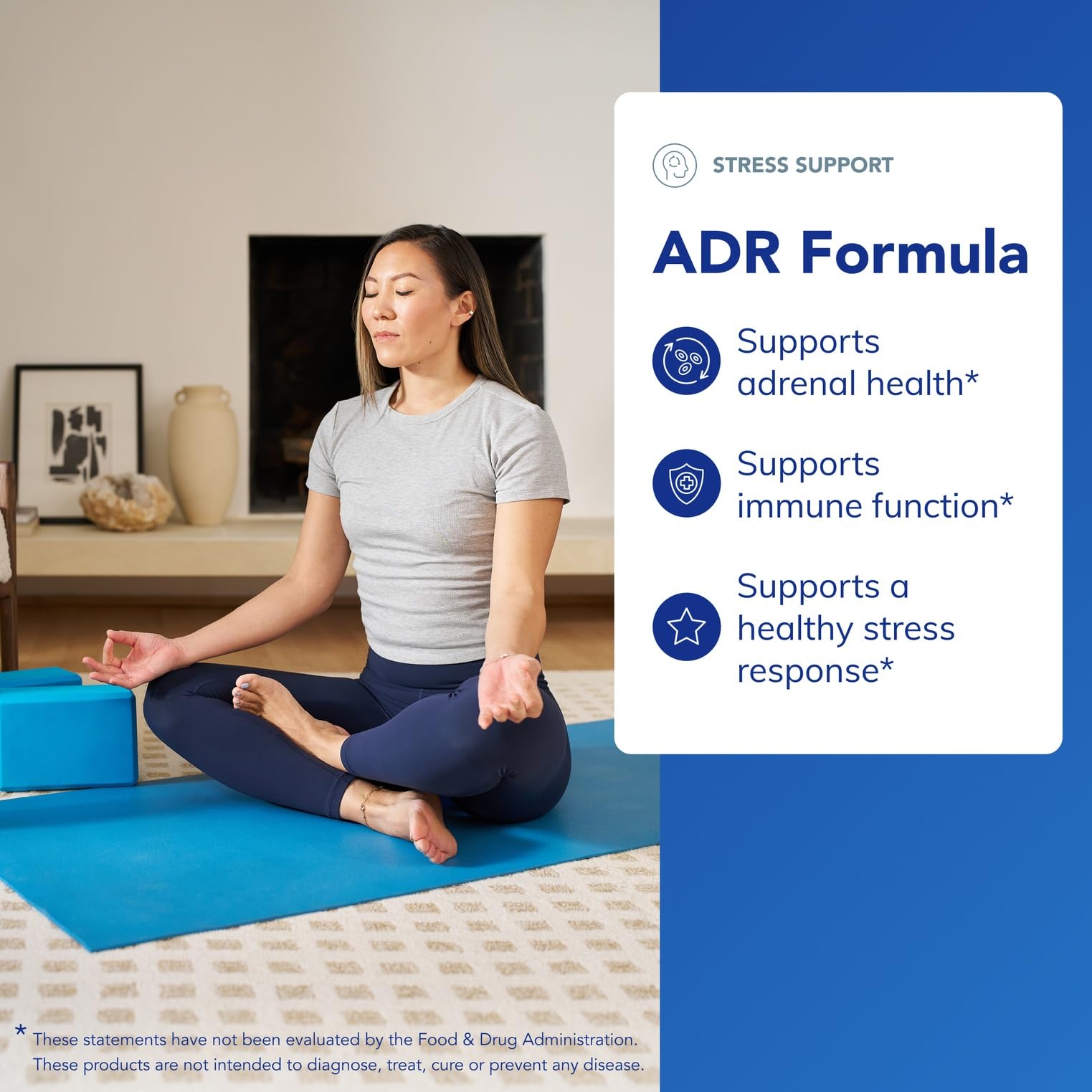 Authentic imported Pure Encapsulations adrenal support capsules bottle highlighting hypoallergenic and gluten free labels