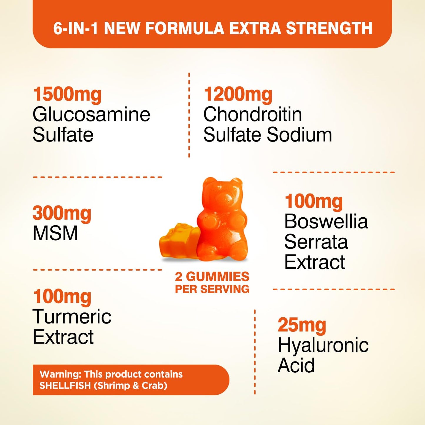 Hollegend joint support supplement bottle with 6-in-1 formula details