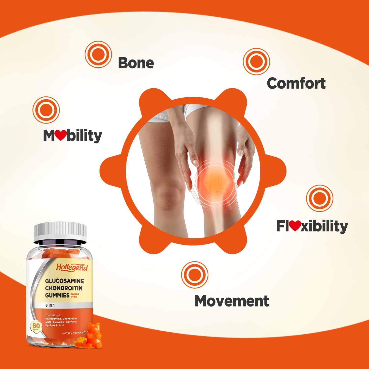 Side view of Hollegend 60 count glucosamine chondroitin gummy bottle
