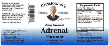Authentic USA imported herbal adrenal supplement capsule bottle showcasing 425 mg product strength text.