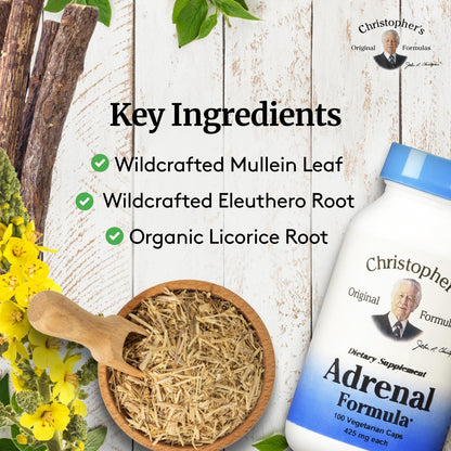 Close up of the supplement facts panel on Christopher's Original Formulas natural cortisol manager.