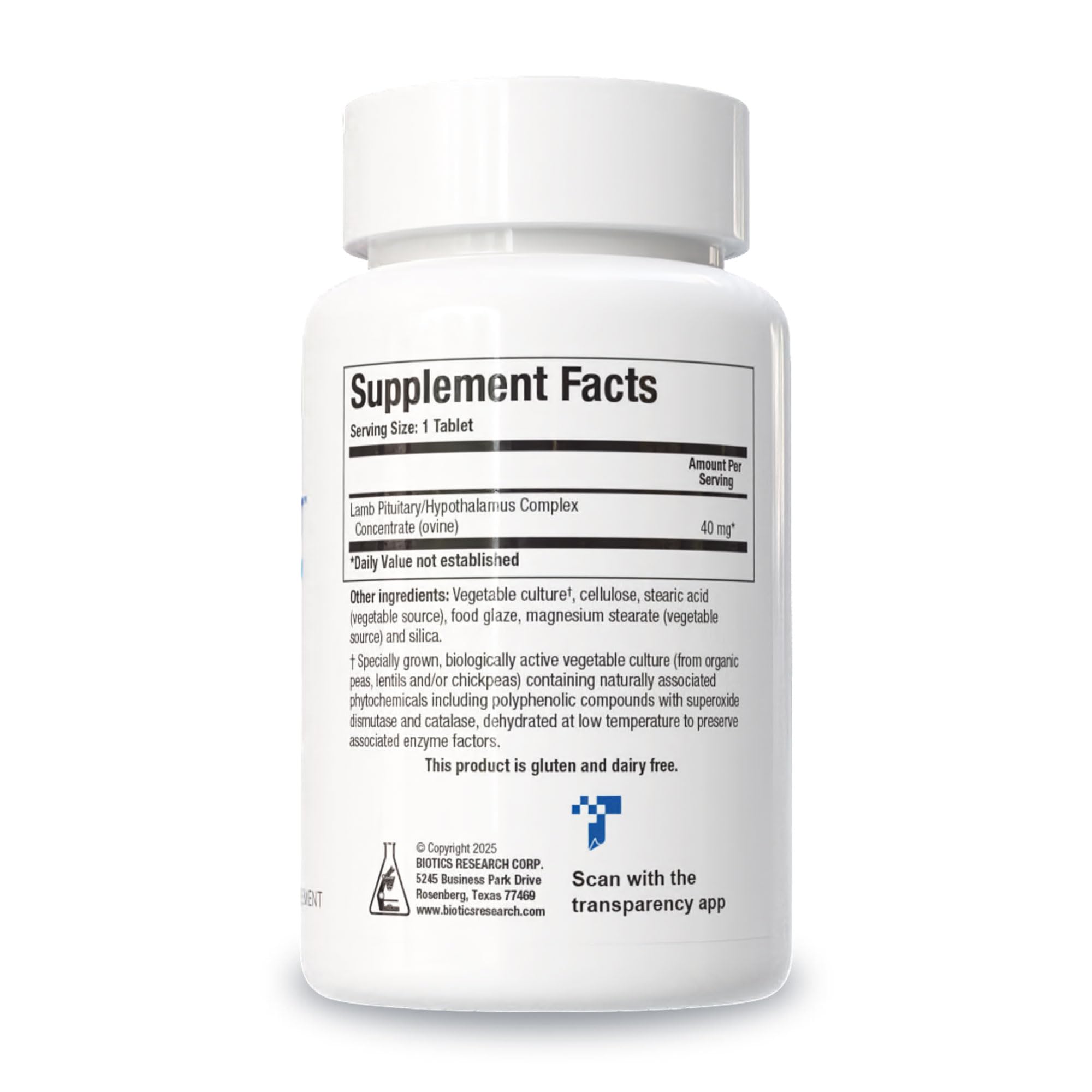 Biotics Research Cytozyme PT HPT nutritional supplement label and facts panel
