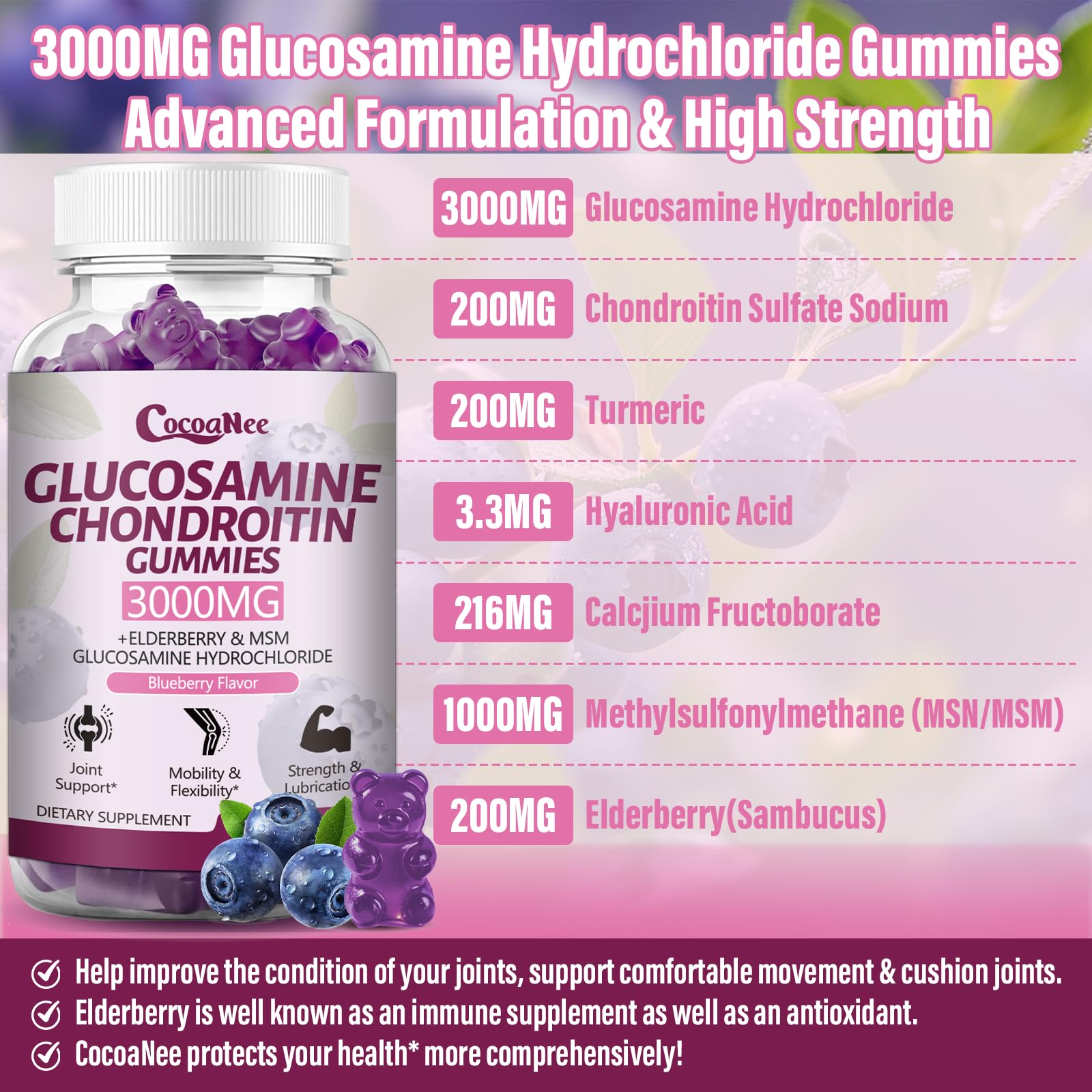 Ingredients label of CocoaNee glucosamine chondroitin gummies