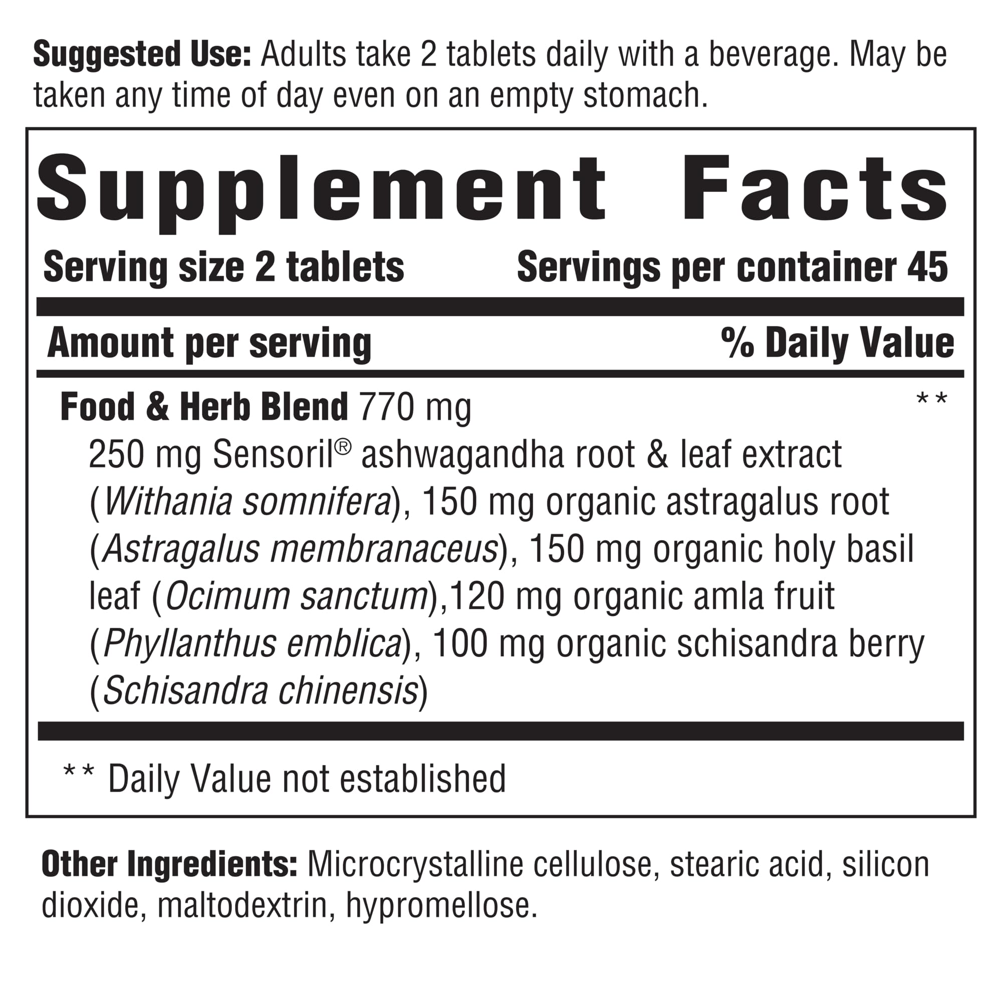 Innate Response Adrenal Response supplement facts and ingredients panel
