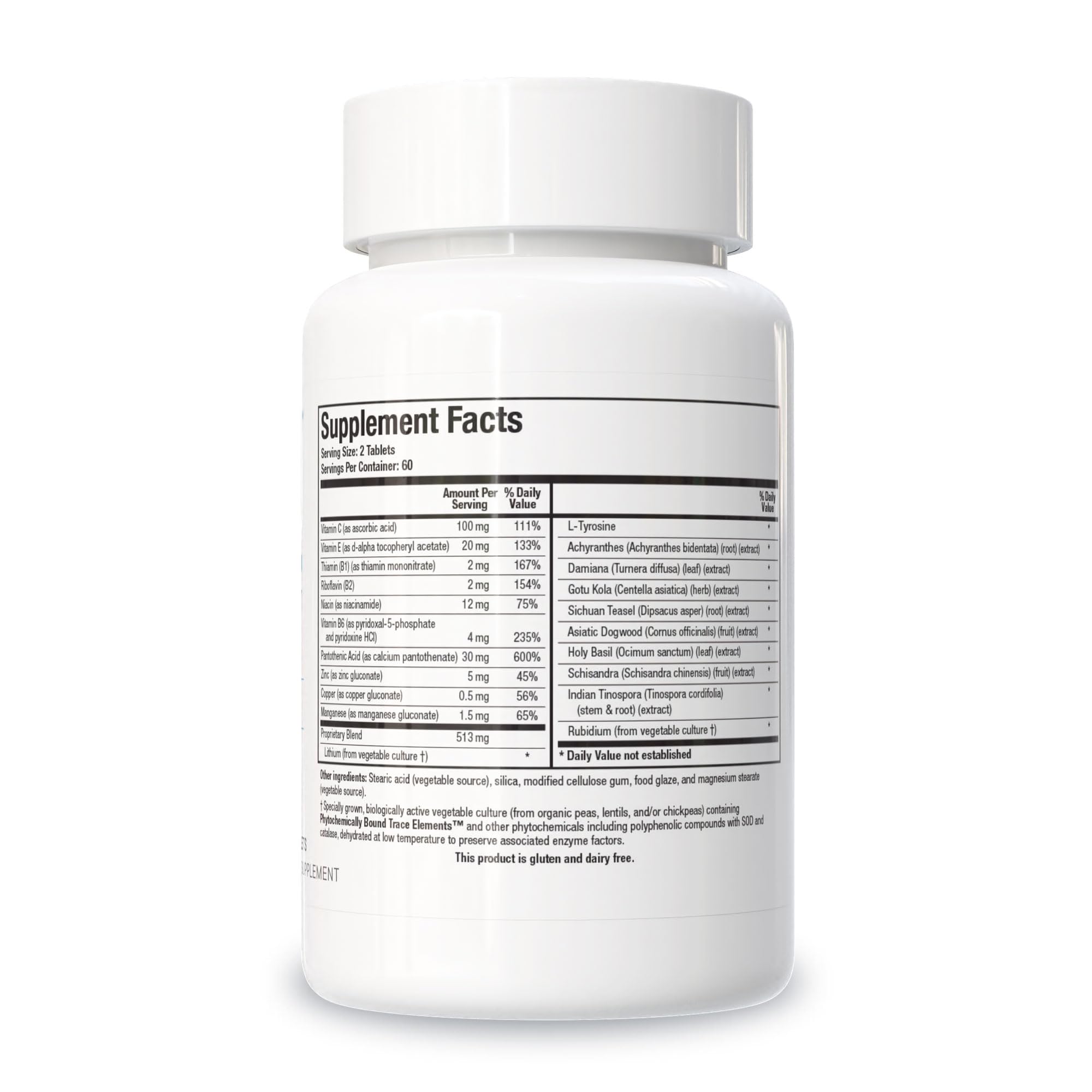 Biotics Research ADHS 120 Tablets vegetarian non glandular formula label details