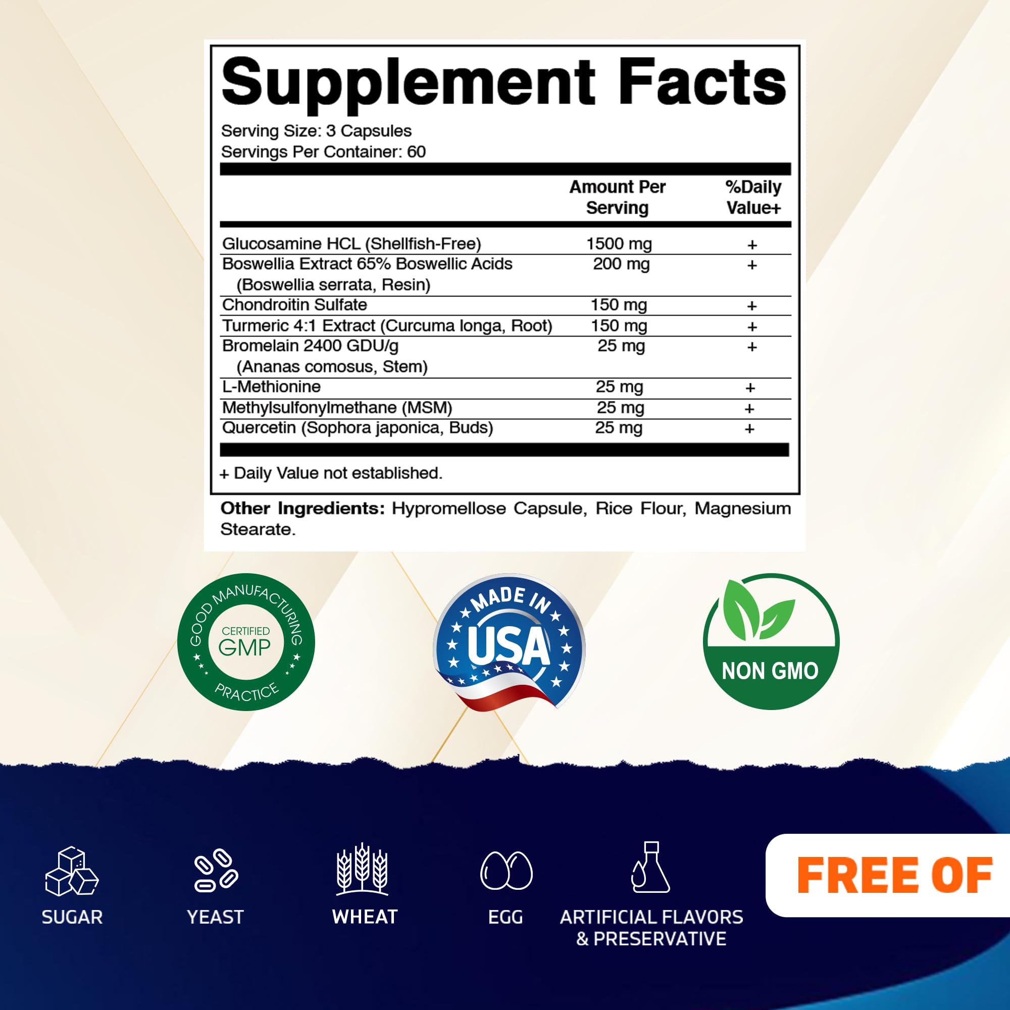 Vitamatic joint support supplement nutrition facts label