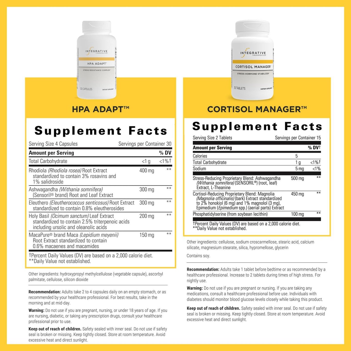 Integrative Therapeutics Cortisol Manager supplement bottle label showing relaxation benefits
