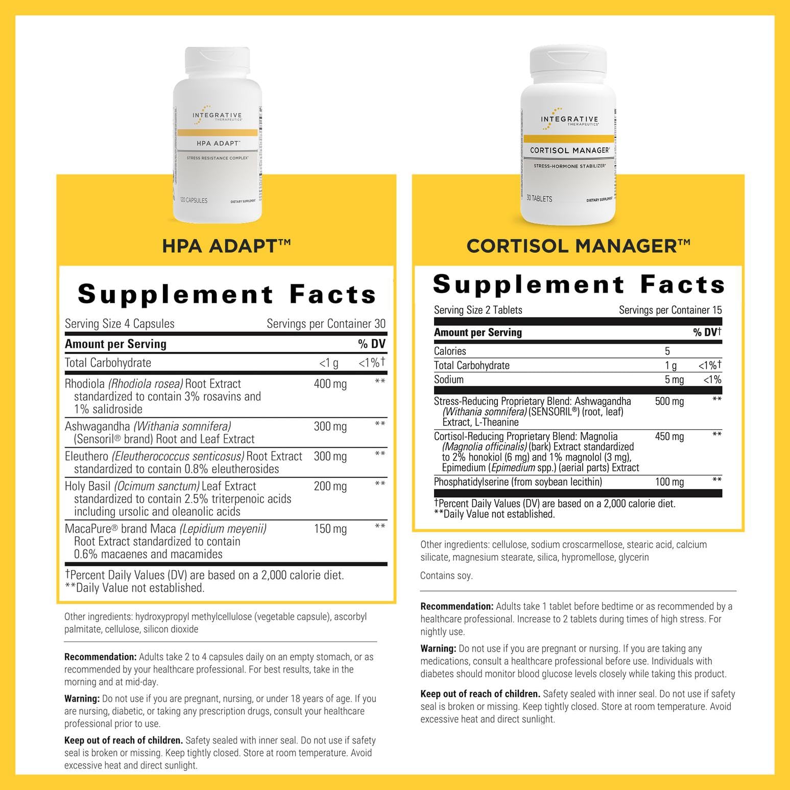 Integrative Therapeutics Cortisol Manager supplement bottle label showing relaxation benefits