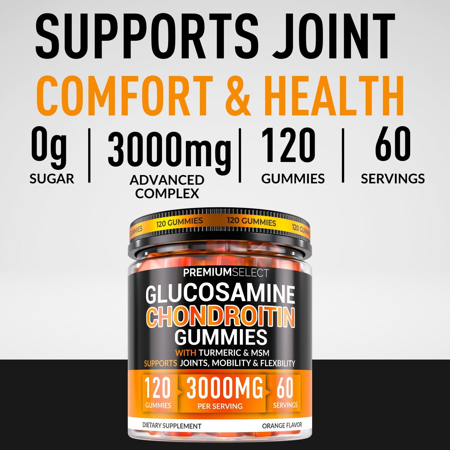 Glucosamine Chondroitin 3000mg gummy bottle label details