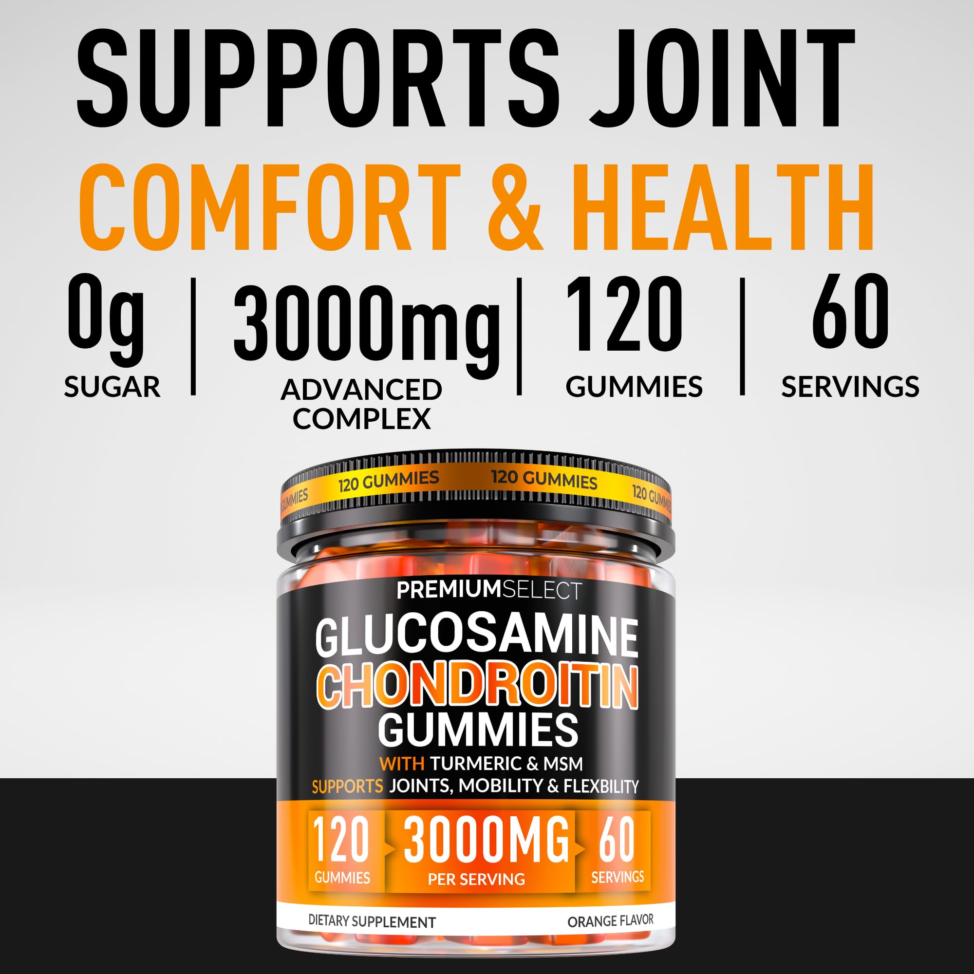 Glucosamine Chondroitin 3000mg gummy bottle label details