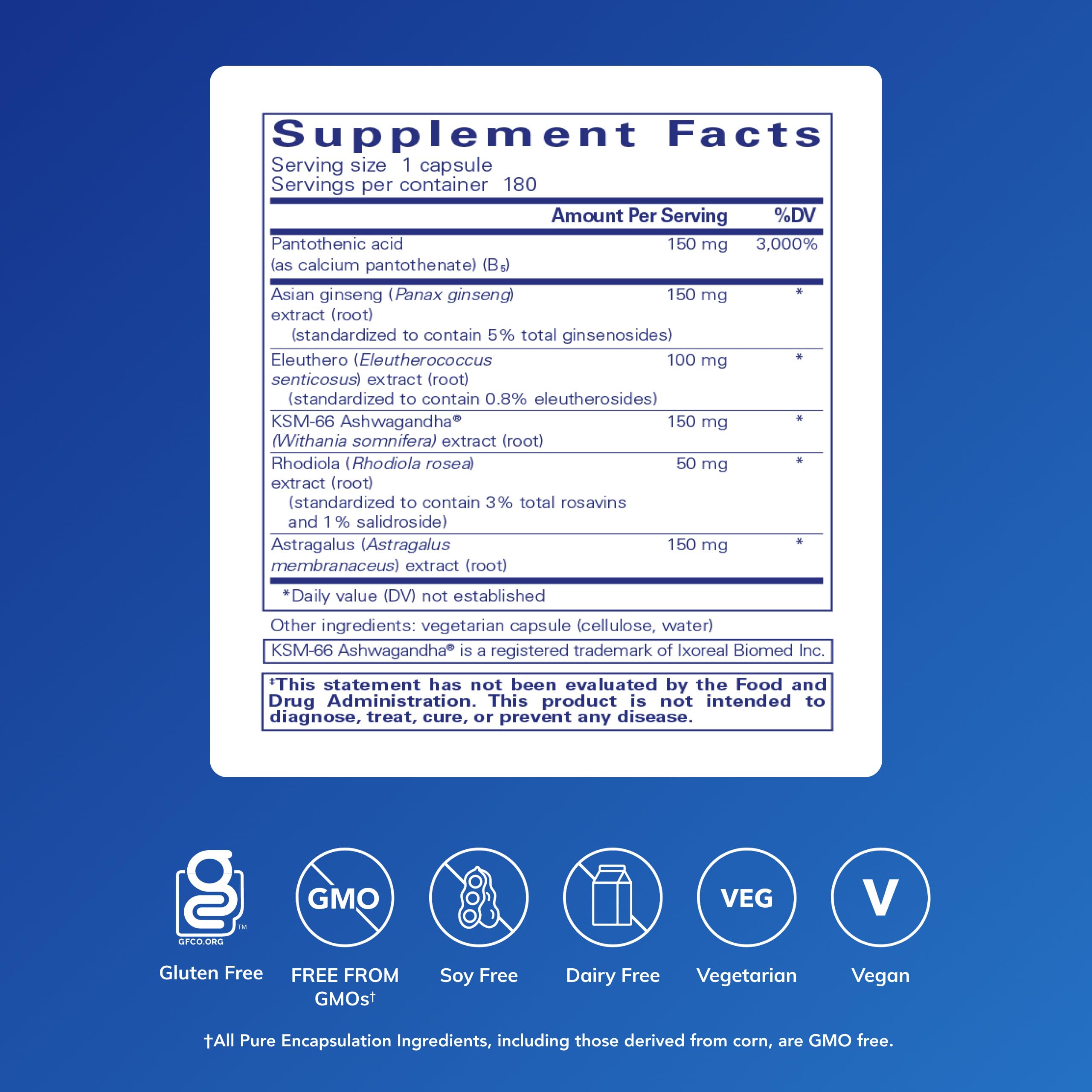 Pure Encapsulations Phyto ADR vegetarian formula supplement facts panel layout