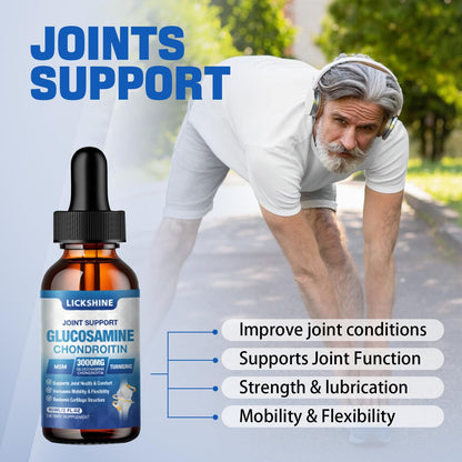 Lickshine Extra Strength joint support liquid bottle and dropper.