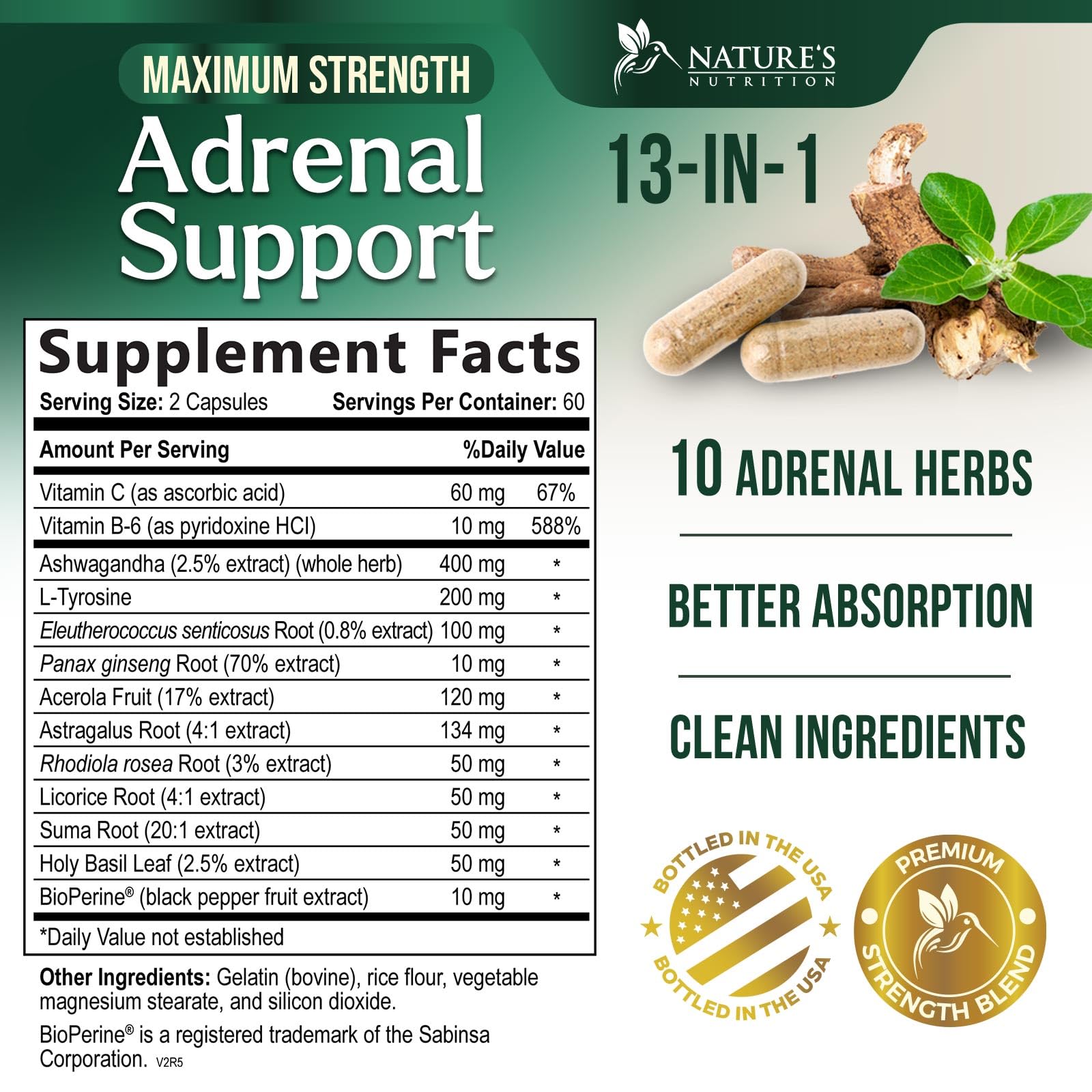 Nature's Nutrition Cortex Complex dietary supplement supplement facts label