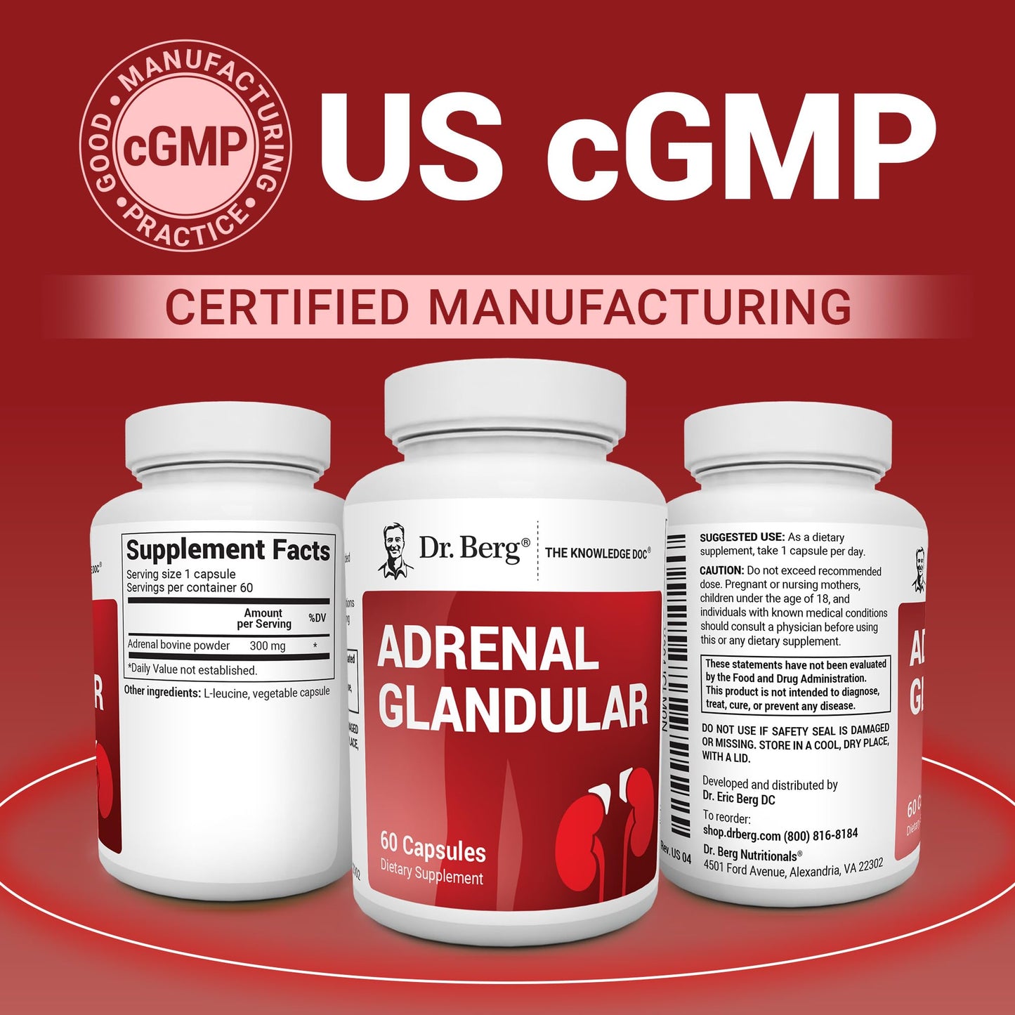 Authentic USA imported Dr. Berg adrenal fatigue supplement bottle premium display