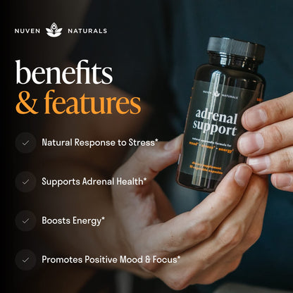 Nuven Naturals Adrenal Fatigue supplement containing Ashwagandha and Rhodiola Rosea.