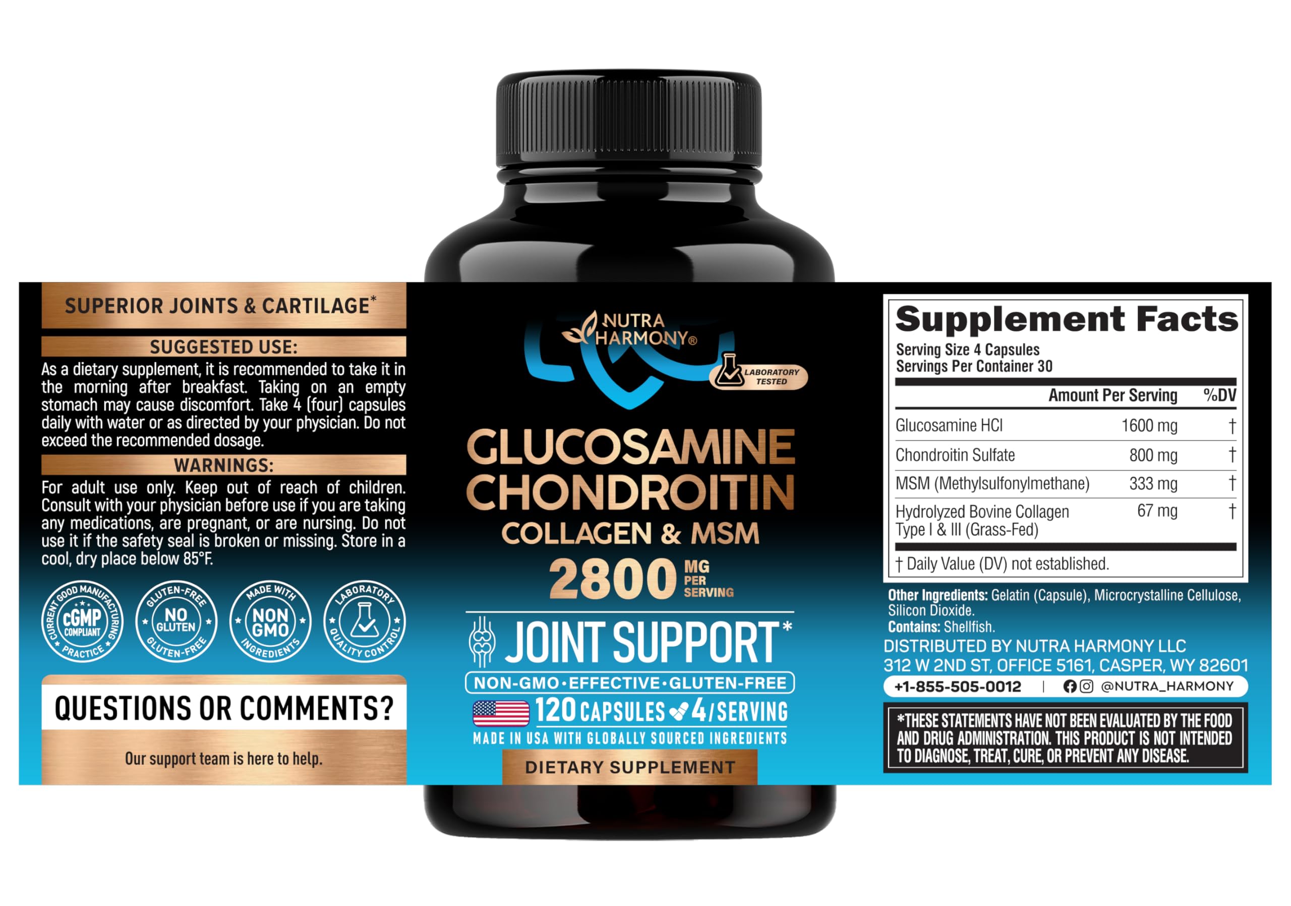 Nutraharmony joint support supplement label details