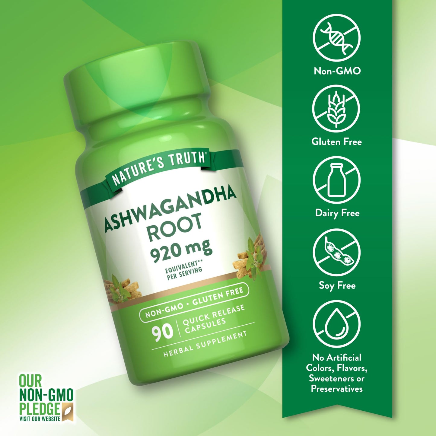 Authentic imported USA Nature's Truth Ashwagandha Root non GMO capsules side panel