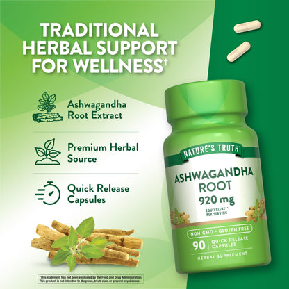 Gluten free Ayurvedic supplement Nature's Truth Ashwagandha root details