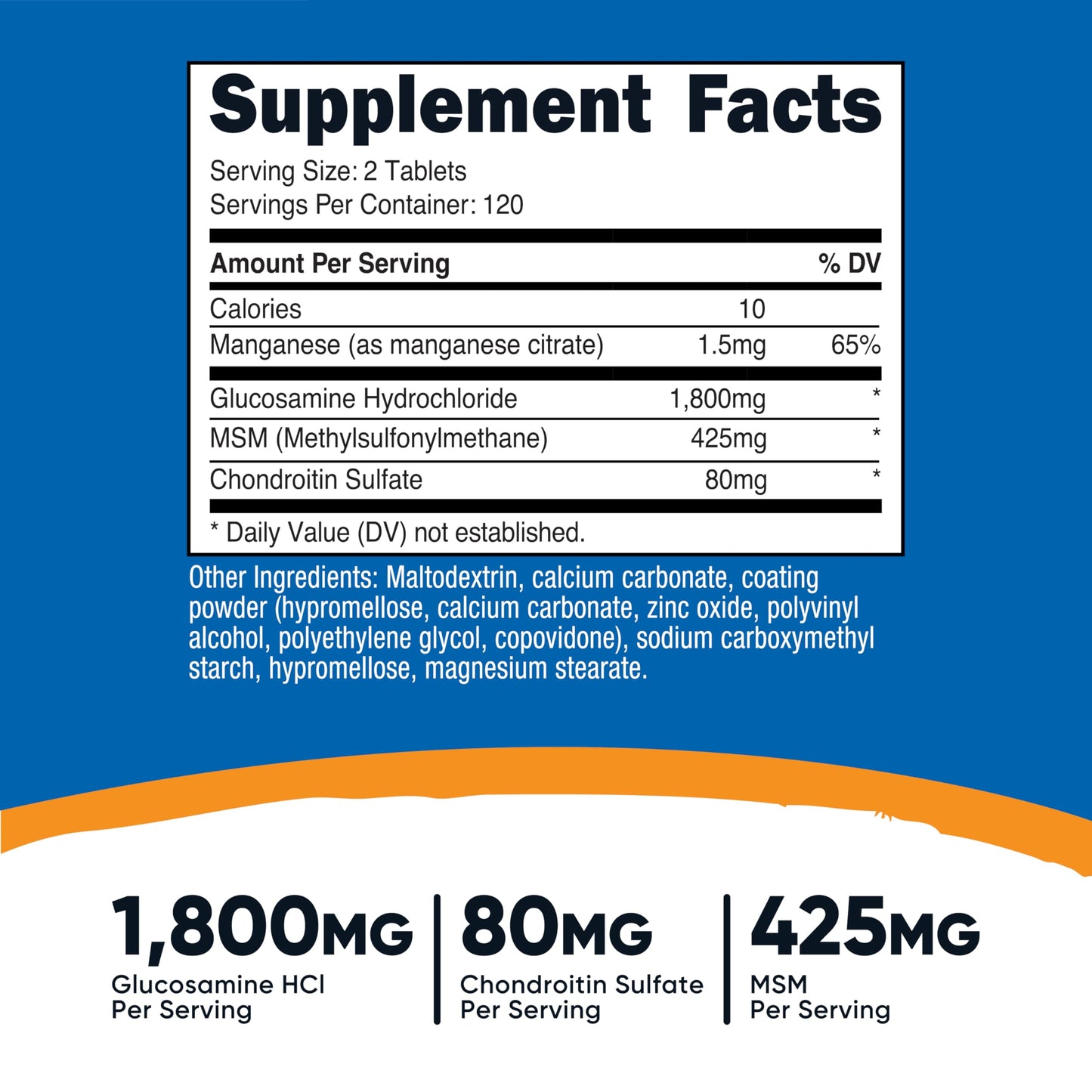 Nutricost joint support supplement bottle showing the supplement facts label