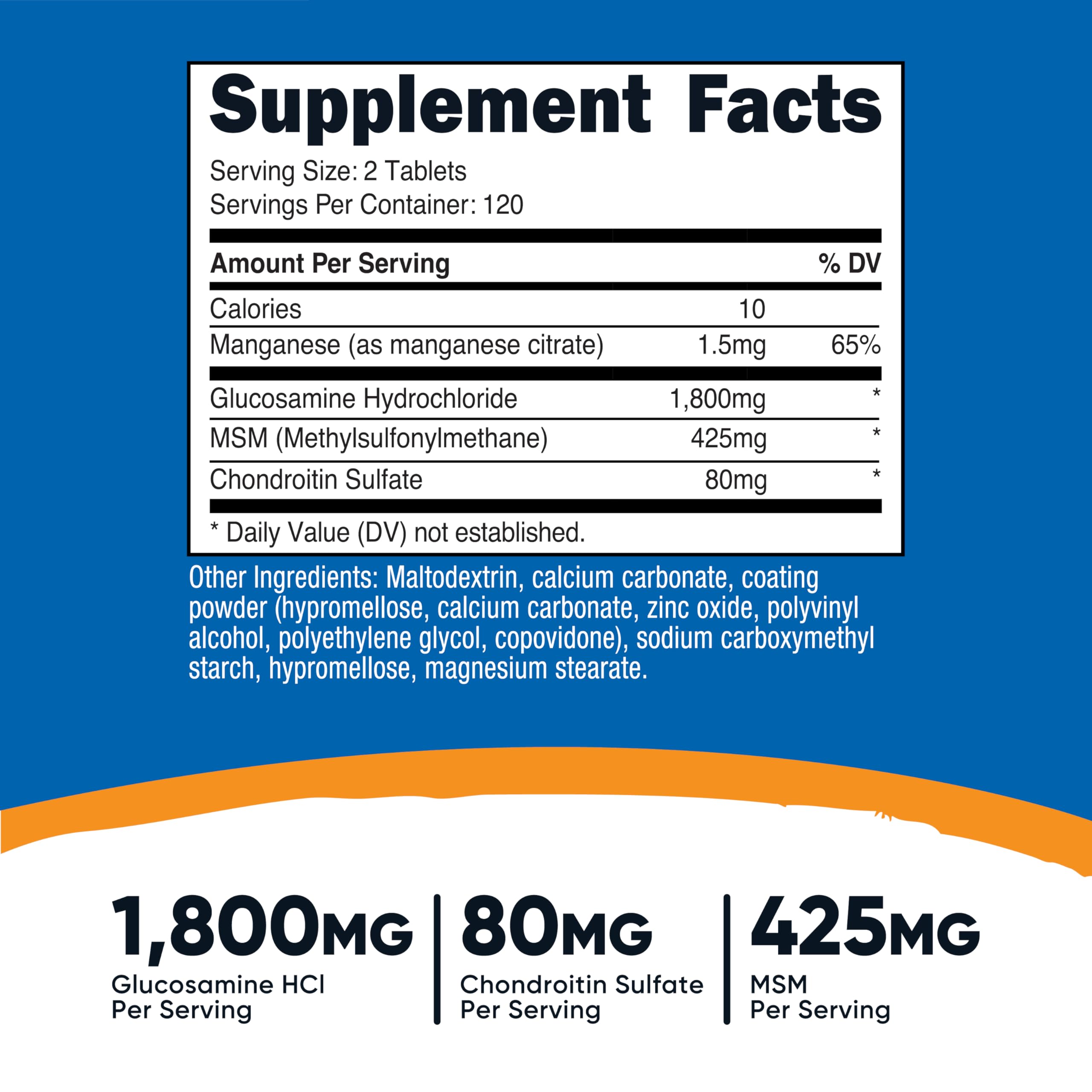 Nutricost joint support supplement bottle showing the supplement facts label