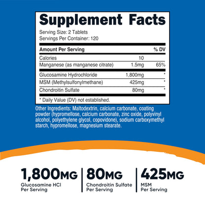 Nutricost joint support supplement bottle showing the supplement facts label