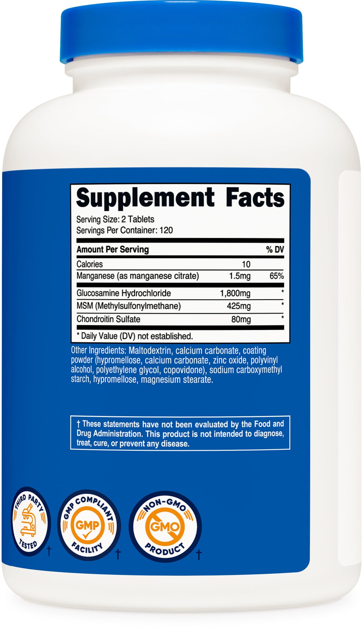 Nutricost non-GMO gluten free certification logos on side label packaging