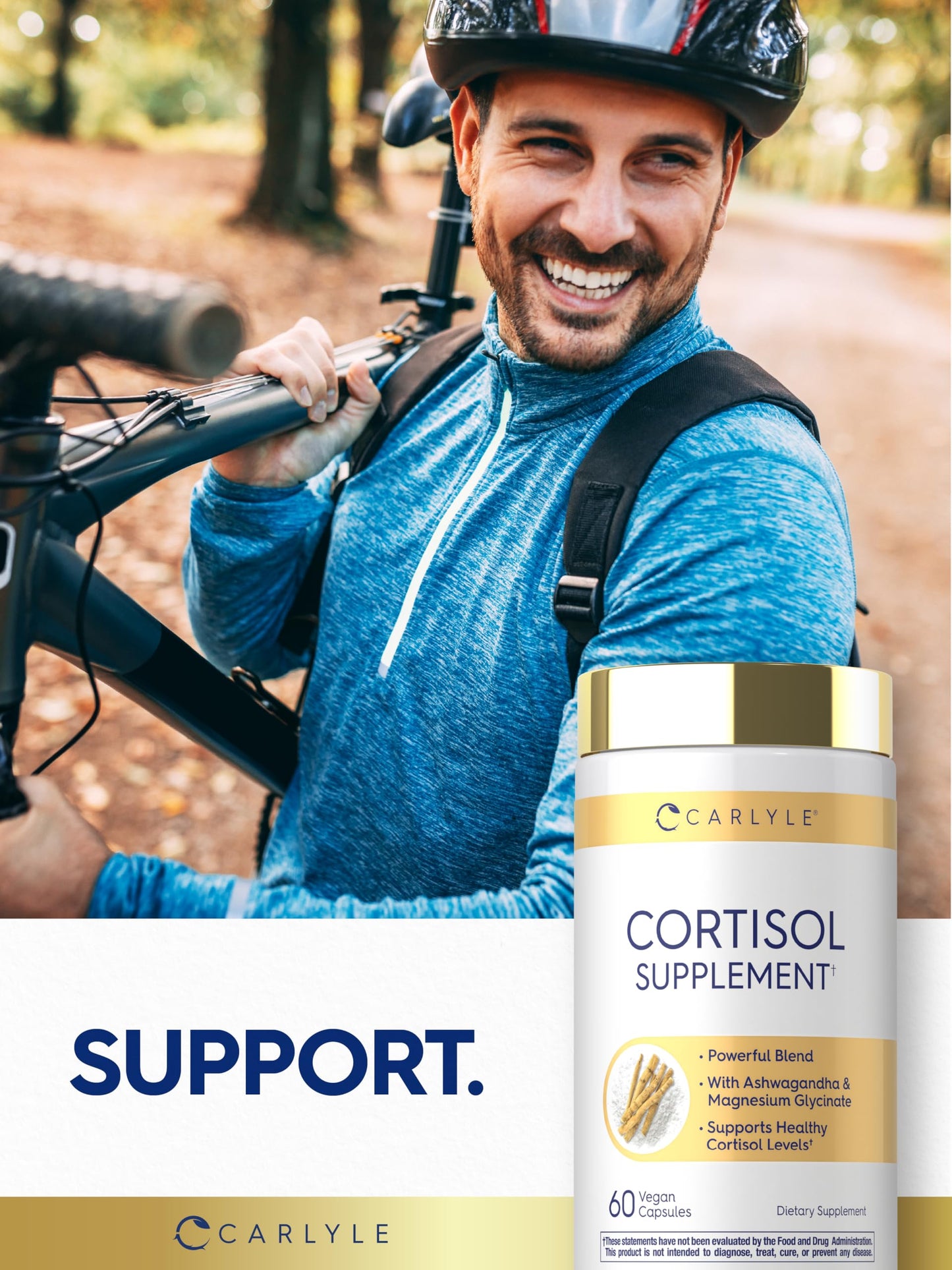 Carlyle Cortisol Support capsules packaging highlighting vegetarian dietary features