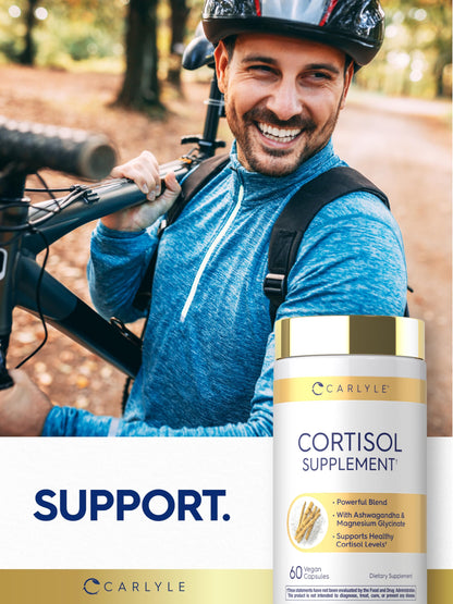 Carlyle Cortisol Support capsules packaging highlighting vegetarian dietary features