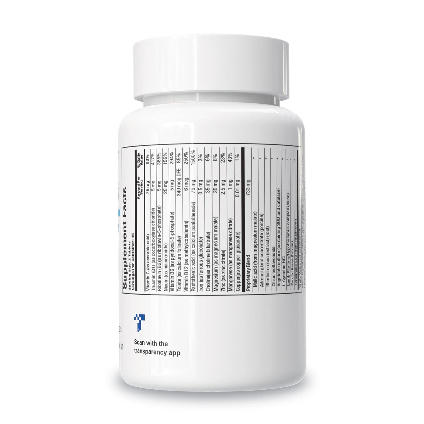 Biotics Research ADB5 Plus supplement side panel showing dietary ingredients.