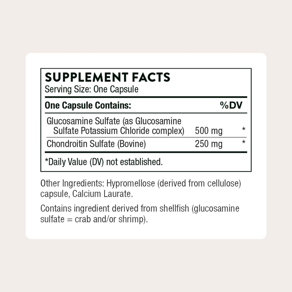 Thorne Glucosamine And Chondroitin capsule supplement label details