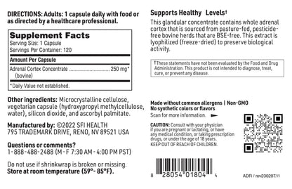 SFI Health cortisol management dietary supplement side panel guidelines