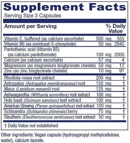 Vitanica Adrenal Assist supplemental facts panel displaying adaptogenic ingredients