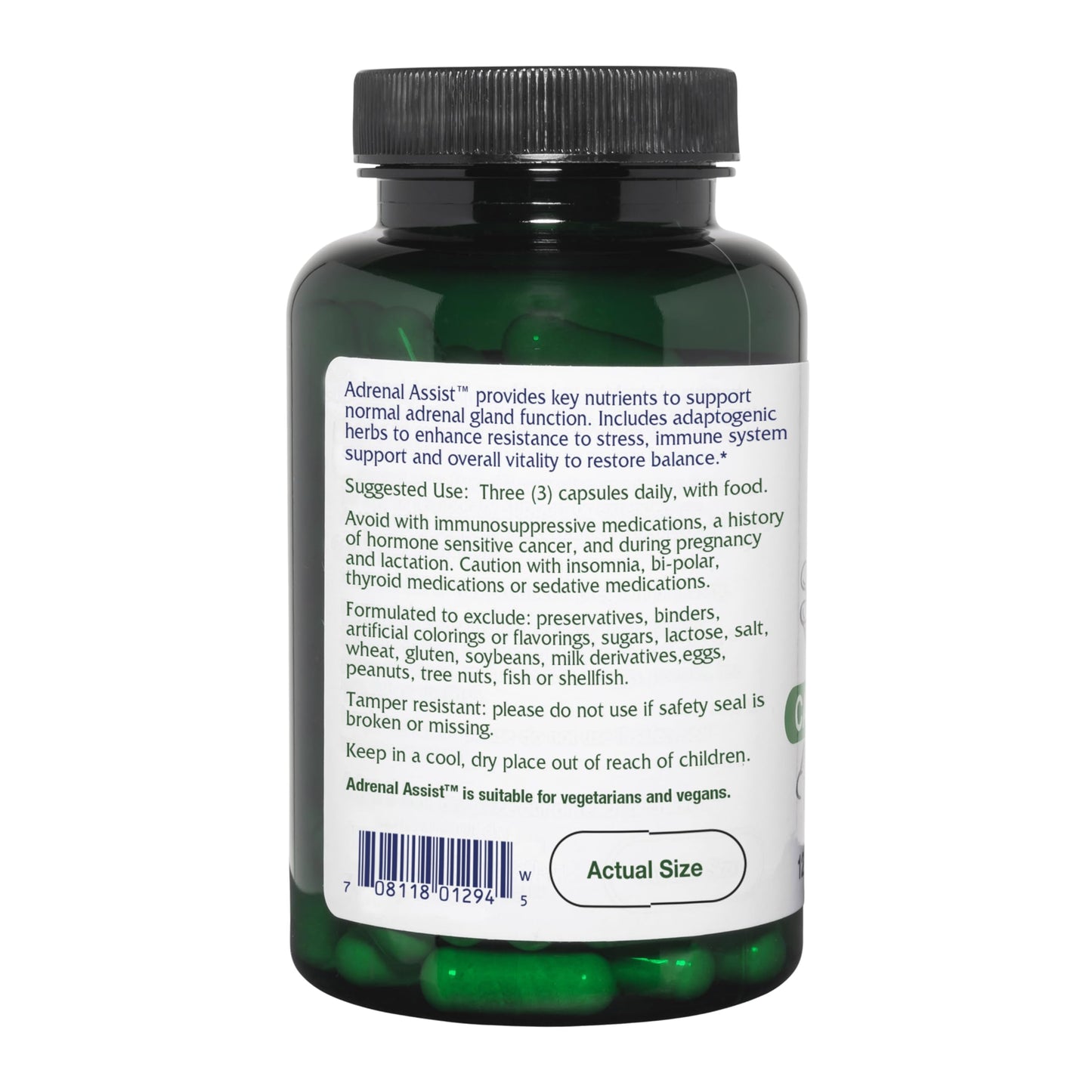 Vitanica Adrenal Support vegan capsules bottle showcasing authentic USA imported packaging