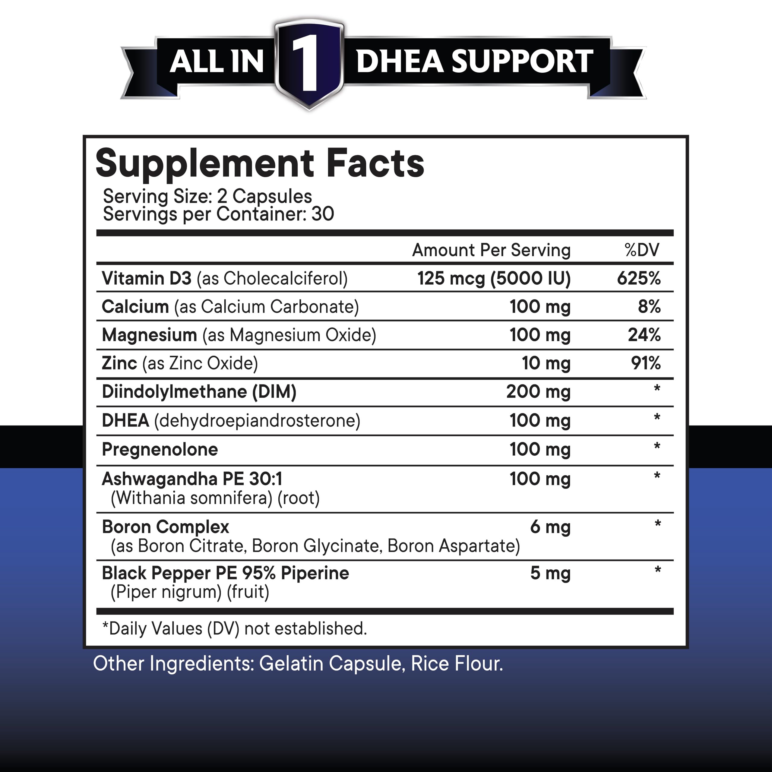 New Age DHEA Support supplement facts and ingredient list panel